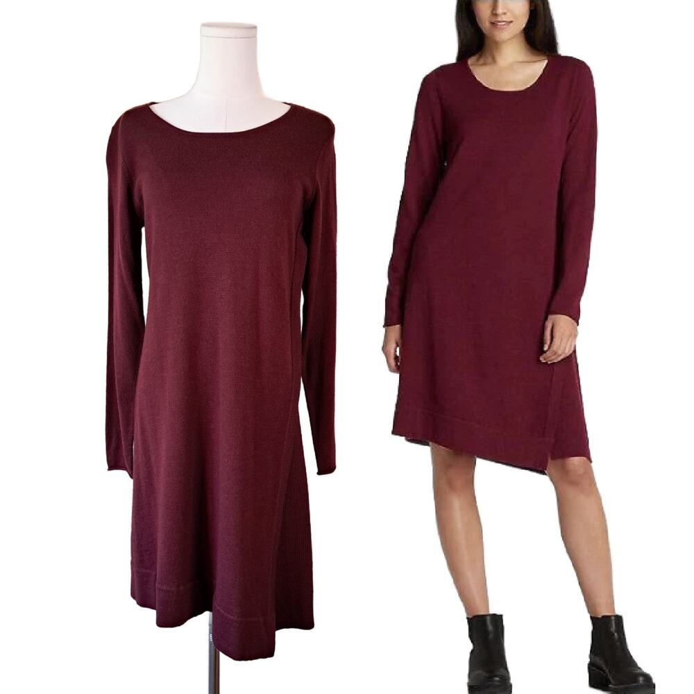 EILEEN FISHER Merino Wool Sweater Dress Passion Flower Burgundy Petite Small